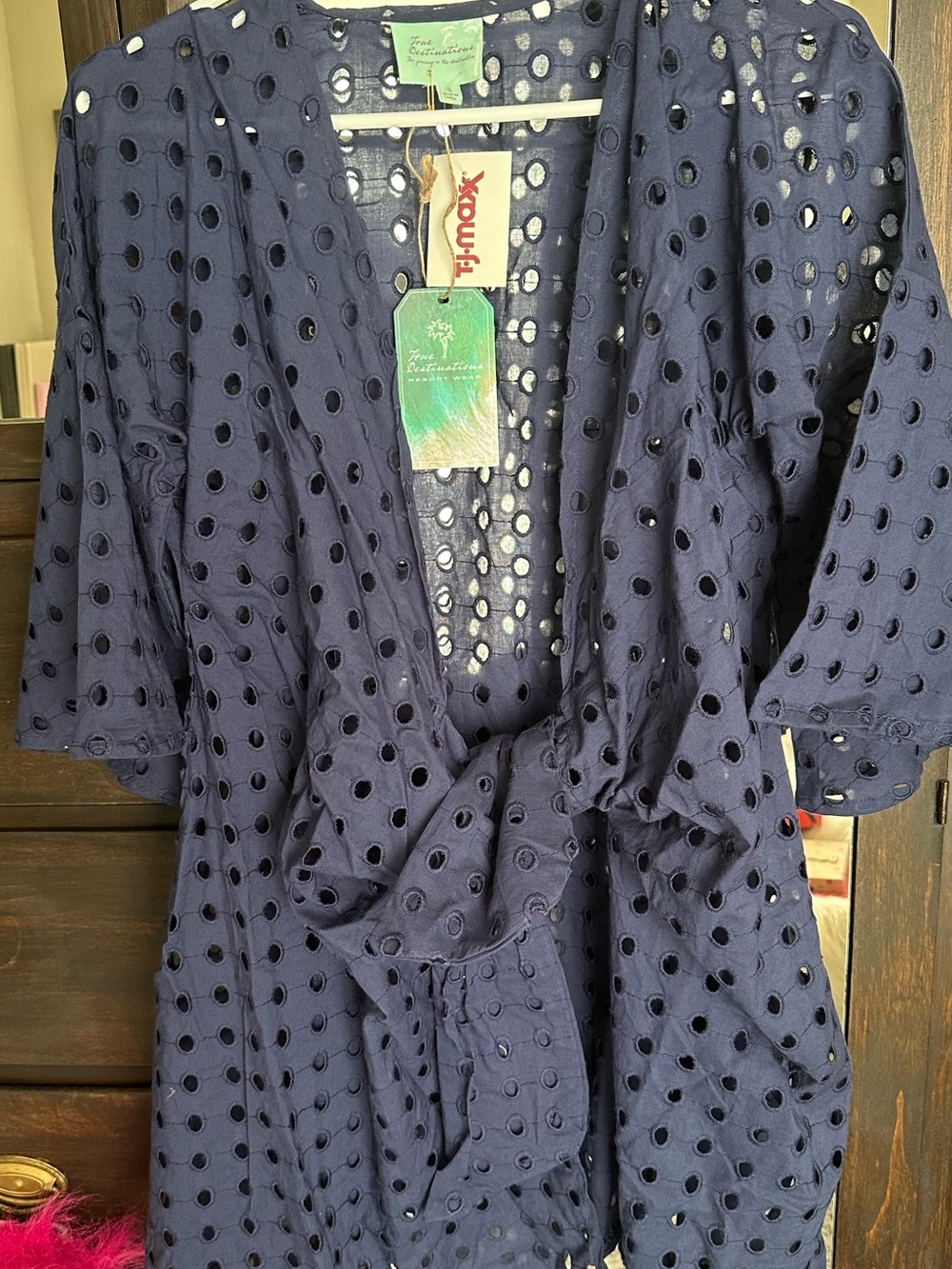 Free People Navy Eyelet Tie-Waist Robe